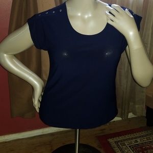 Dark blue strechy top studded shoulders